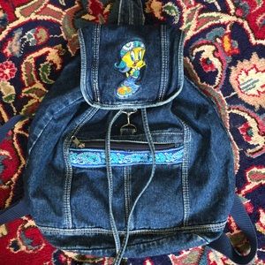 Vintage 90s Tweety Bird Denim Backpack